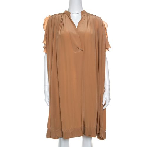 American Tan Crepe Silk Ruffled Sleeveless Billowy Dress M - Chloe - Modalova