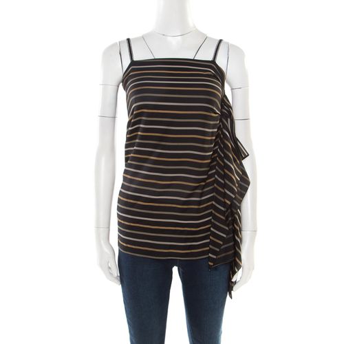 Chloe Noir Striped Silk Asymmetric Draped Detail Lurex Strap Top S - Chloe - Modalova