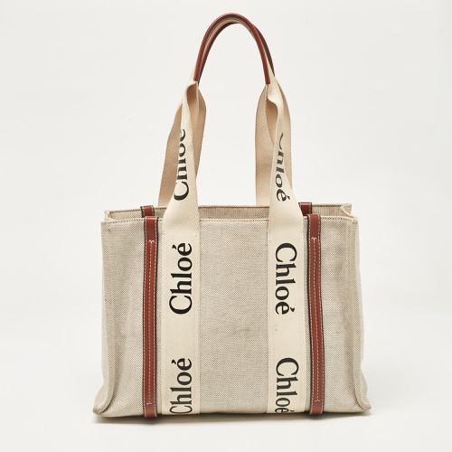 Chloe Beige Canvas and Leather Medium Woody Tote - Chloe - Modalova