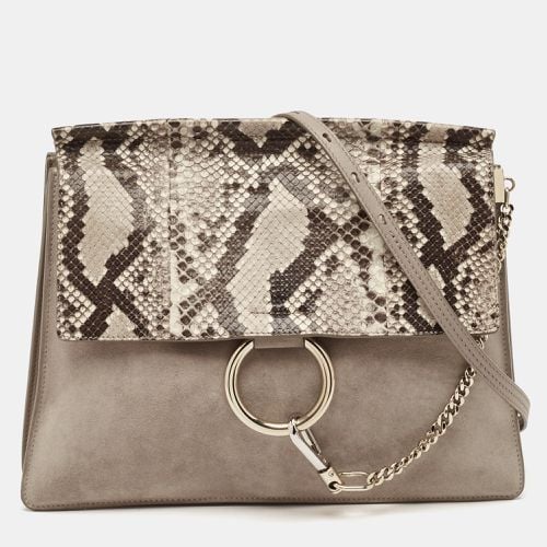 Chloe Beige/Brown Python and Suede Medium Faye Shoulder Bag - Chloe - Modalova