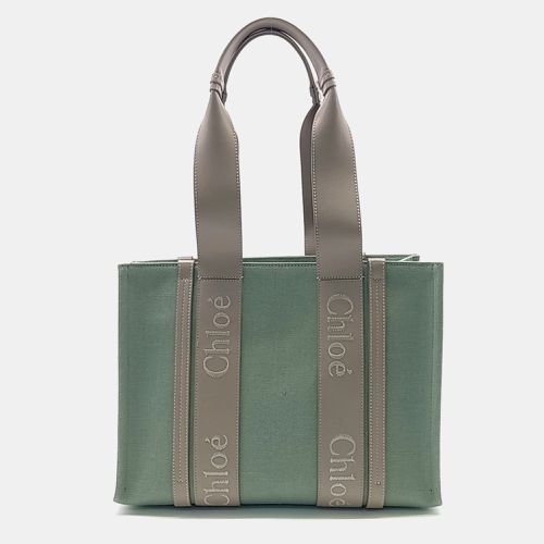 Chloe Green Grey Canvas and Leather Chloe Green Grey Woody Medium Bag - Chloe - Modalova