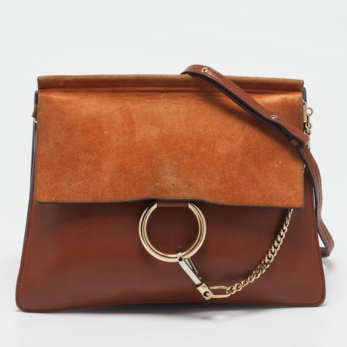 Orange Leather ad Suede Faye Medium Shoulder Bag - Chloe - Modalova