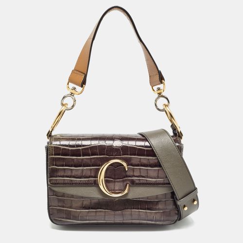 Chloe Dark Grey/Brown Croc Embossed Leather C Top Handle Bag - Chloe - Modalova