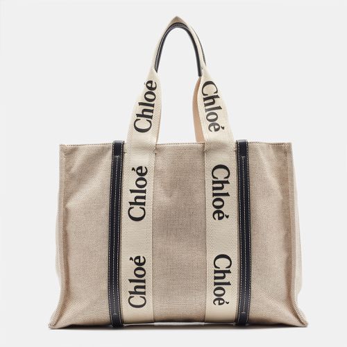 Black Canvas and Leather Large Woody Tote - Chloe - Modalova