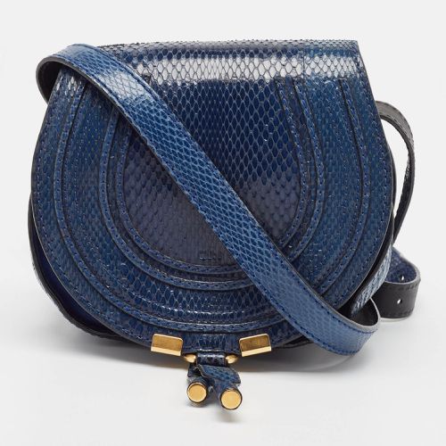 Chloe Navy Blue Suede and Snakeskin Mini Marcie Crossbody Bag - Chloe - Modalova