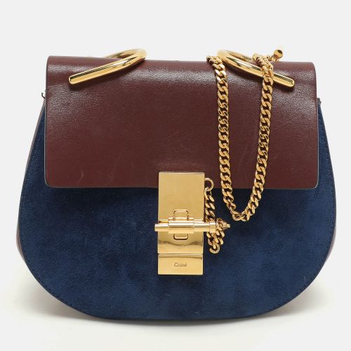 Chloe Dark Brown/Blue Leather and Suede Small Drew Shoulder Bag - Chloe - Modalova