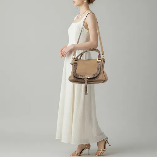 Marcie Nubuck Leather and Python Trim Shoulder Bag - Chloe - Modalova