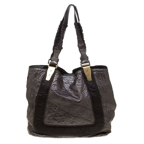 Chloe Metallic Grey Pebbled Leather Shopper Tote - Chloe - Modalova