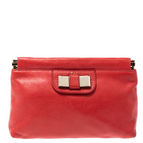 Chloe Coral Orange Leather Bow Clutch - Chloe - Modalova