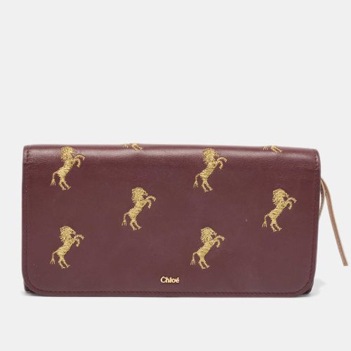 Chloe Burgundy Leather Horse Embroidered Flap Continental Wallet - Chloe - Modalova