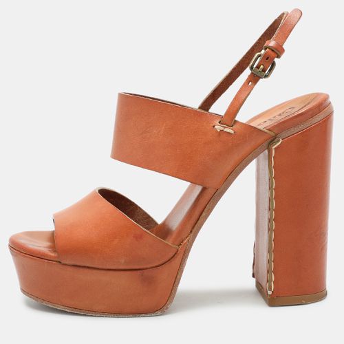 Chloe Brown Leather Platform Ankle Strap Sandals Size 35.5 - Chloe - Modalova