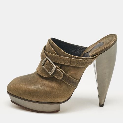 Olive Leather Strappy Platform Mules Size 37 - Chloe - Modalova