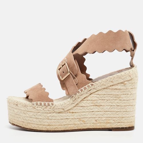 Chloe Beige Suede Laurena Scalloped Wedge Sandals Size 37 - Chloe - Modalova