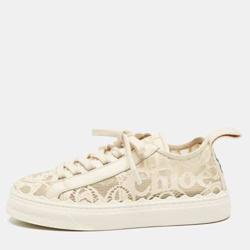 Chloe Cream Lace and Leather Lauren Lace Up Sneakers Size 38 - Chloe - Modalova