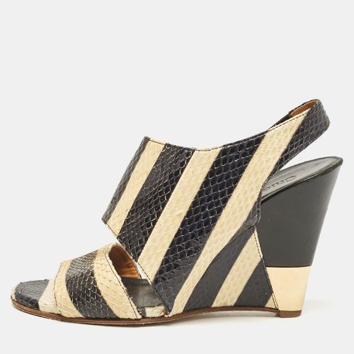 Chloe Black/Yellow Striped Python Ayers Wedge Sandals Size 37.5 - Chloe - Modalova