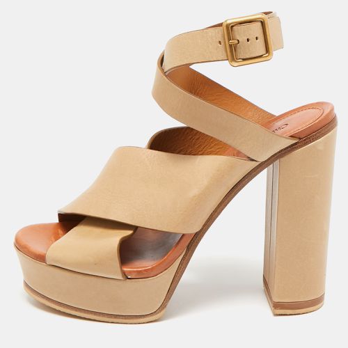 Chloe Beige Leather Platform Ankle Strap Sandals Size 39 - Chloe - Modalova