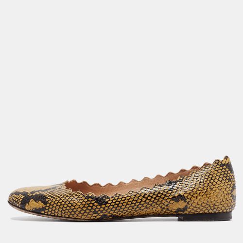 Chloe Yellow/Black Scalloped Embossed Python Lauren Ballet Flats Size 37.5 - Chloe - Modalova