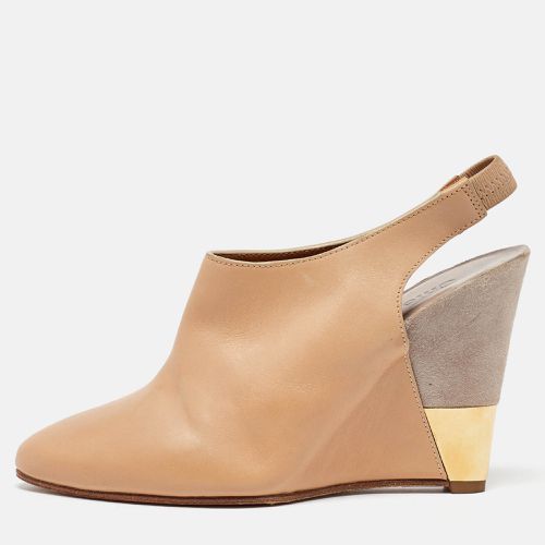 Chloe Beige/Grey Leather and Suede Wedge Slingback Pumps Size 34 - Chloe - Modalova