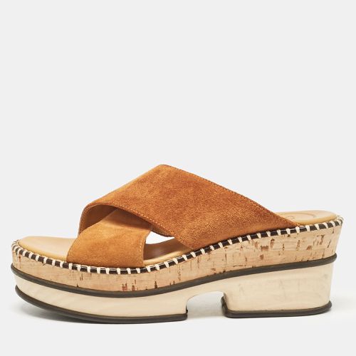 Chloe Brown Suede Crisscross Platform Slide Sandals Size 37 - Chloe - Modalova