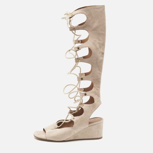 Chloe Beige Suede Gladiator Wedge Ankle Wrap Sandals Size 36.5 - Chloe - Modalova