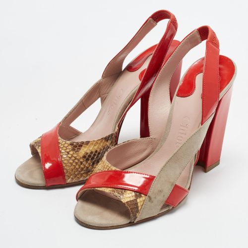 Size 37 Python Leather and Suede Slingback Sandals - Chloe - Modalova