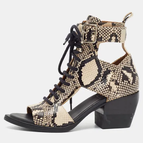 Chloé Rylee Size 38 /Black Python Embossed Leather Ankle Length Boots - Chloe - Modalova