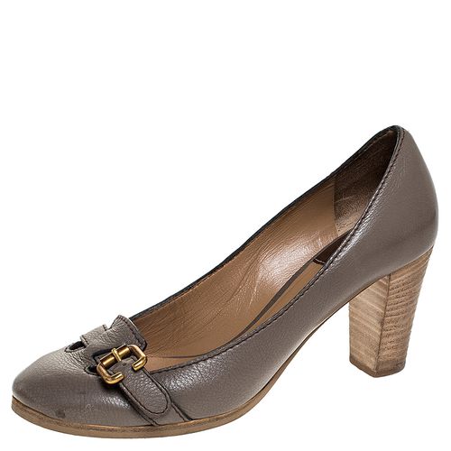 Chloe Grey Leather Buckle Detail Block Heel Pumps Size 37 - Chloe - Modalova