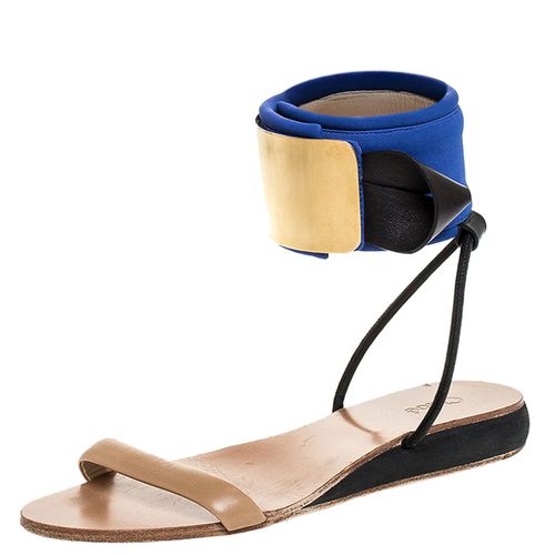 Chloe Blue/Beige Leather And Nylon Ankle Cuff Flat Sandals Size 38 - Chloe - Modalova