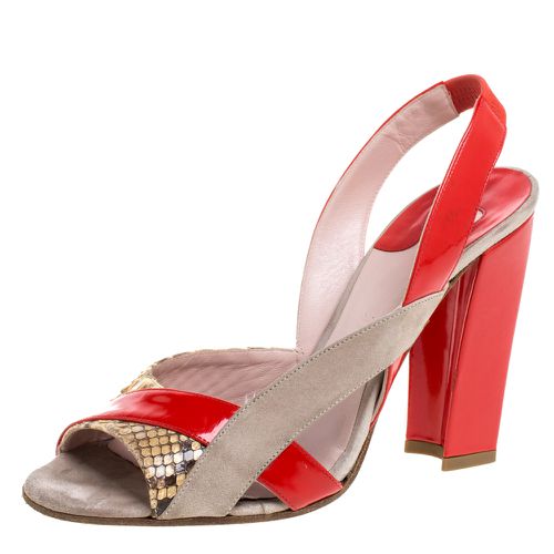 Chloe Tricolor Python Trim And Patent Leather Slingback Sandals Size 36.5 - Chloe - Modalova