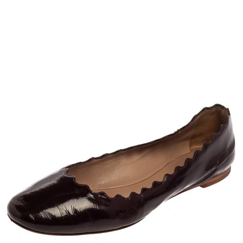 Chloé Brown Patent Leather Lauren Scalloped Ballerina Flats Size 37.5 - Chloe - Modalova