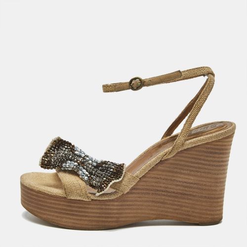 Canvas Crystal Bow Ankle Strap Wedges Size 37 - Chloe - Modalova