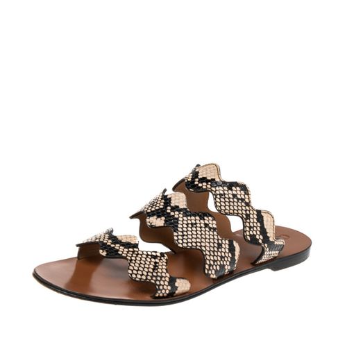 Chloe Two Tone Python Embossed Leather Lauren Strappy Flat Sandals Size 39 - Chloe - Modalova