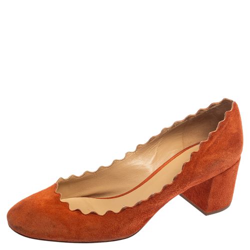 Chloe Orange Suede Lauren Scallop Trim Block Heel Pumps Size 40 - Chloe - Modalova