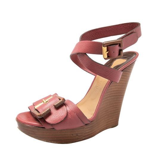 Chloe Red Leather Ankle Wrap Wedge Sandals Size 40 - Chloe - Modalova