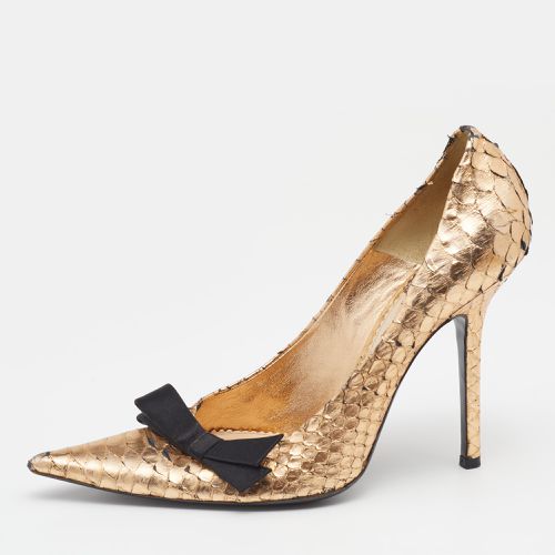 Chloe Metallic Gold Python Leather Bow Detail Pointed Toe Pumps Size 38.5 - Chloe - Modalova