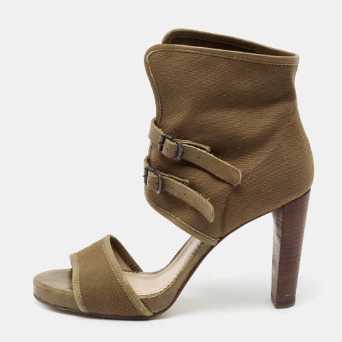 Chloe Brown Canvas and Leather Trim Ankle Sandals Size 38 - Chloe - Modalova