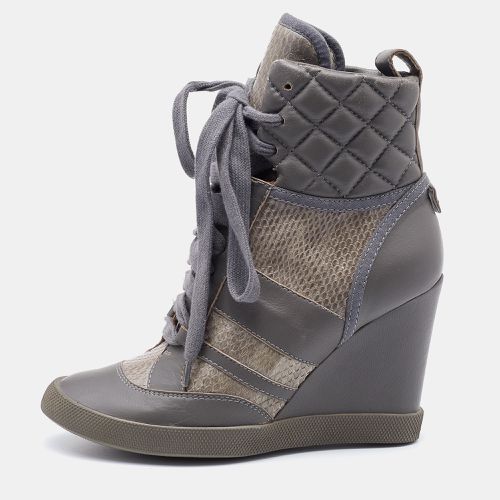 Chloe Grey Snakeskin and Quilted Leather Wedge Sneakers Size 37.5 - Chloe - Modalova