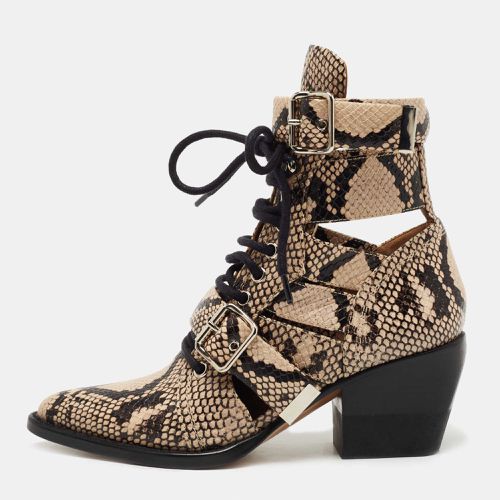 Chloe Brown/Black Python Embossed Leather Rylee Ankle Boots Size 36 - Chloe - Modalova