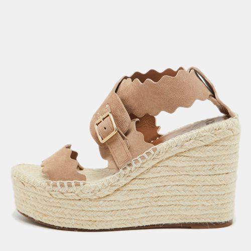 Chloe Beige Suede Lauren Scalloped Espadrille Wage Sandals Size 39 - Chloe - Modalova