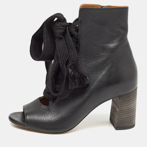 Chloe Black Leather Harper Peep Toe Ankle Wrap Booties Size 37.5 - Chloe - Modalova