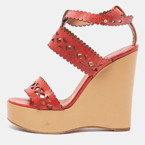 Chloé Laser Cut Leather Wedge Platform Ankle Strap Sandals Size 37.5 - Chloe - Modalova