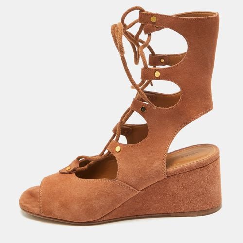 Chloe Brown Suede Caged Tie Up Ghillie Wedge Sandals Size 39 - Chloe - Modalova