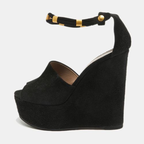 Chloe Black Suede Platform Wedge Ankle Strap Sandals Size 39 - Chloe - Modalova