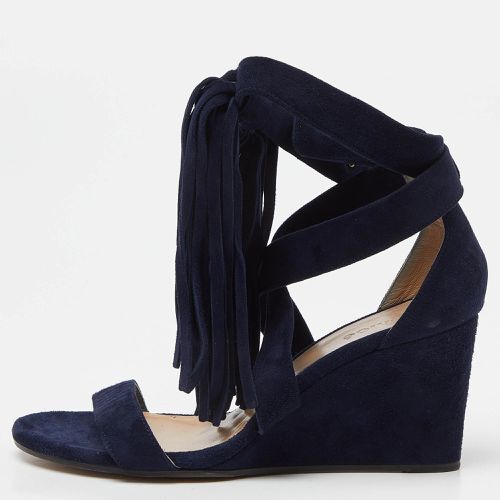 Chloe Navy Blue Suede Cross Strap Fringe Detail Wedge Sandals Size 36 - Chloe - Modalova