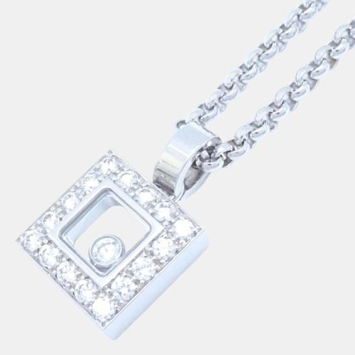 Chopard 18K White Gold and Diamond Square Happy Diamonds Pendant Necklace - Chopard - Modalova