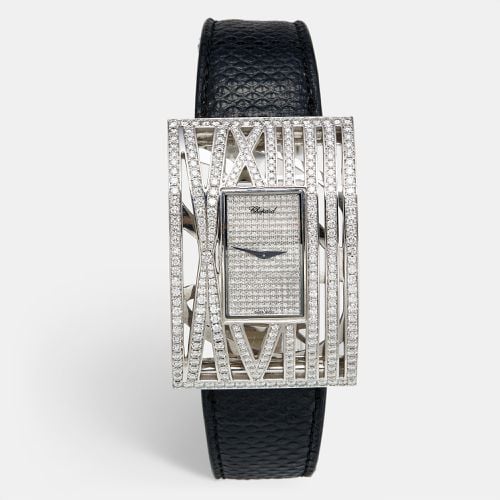 Chopard Diamond Pave 18K White Gold Snakeskin Leather Montres Dame XL 137130 Women's Wristwatch 36 mm - Chopard - Modalova