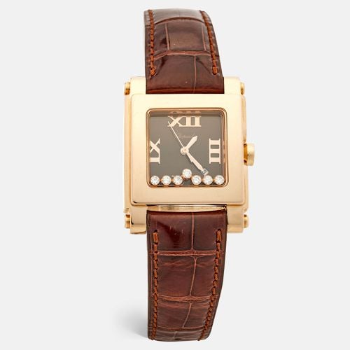 Chopard Brown 18K Rose Gold Diamond Alligator Leather Happy Sport 5321 Women's Wristwatch 29 mm - Chopard - Modalova