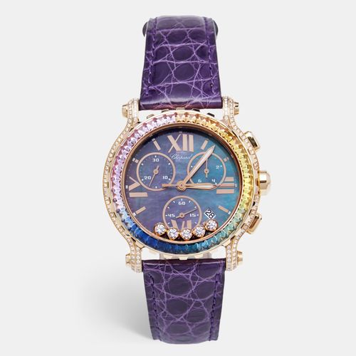 Chopard Black Mother of Pearl Rainbow Baguette Sapphires Diamond 18k Rose Gold Alligator Happy Sport 283582-5017 Women's Wristwatch 42 mm - Chopard - Modalova