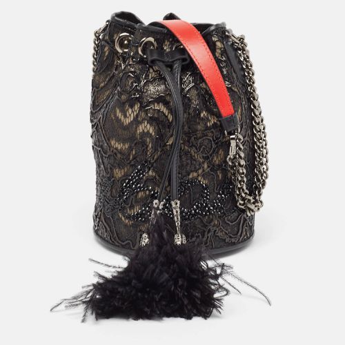 Christian Louboutin Black Lace, Feather and Leather Marie Jane Bucket Bag - Christian Louboutin - Modalova