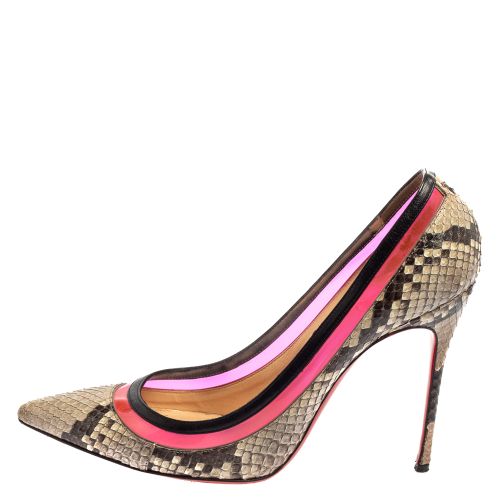 Two Tone Python And PVC Paulina Pointed Toe Pumps Size 40 - Christian Louboutin - Modalova